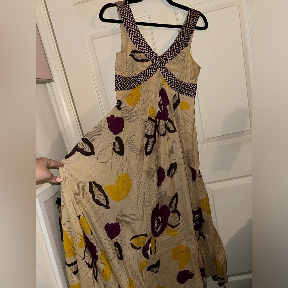 Moulinette Soeurs Anthropologie women’s tan floral printed maxi dress cotton 2 - Picture 4 of 11